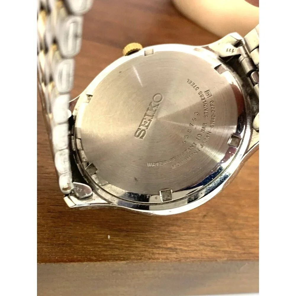 Seiko Men's Watch 6N42-00F0 Quartz Black Gray Dial Two Tone Stainless Steel 41mm